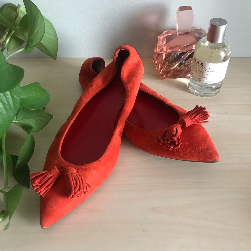 J.Crew Red Tassel Pointed Suide Flats